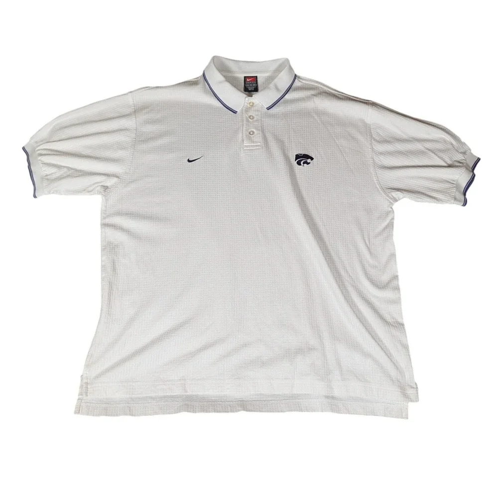 Nike Team Kansas State Wildcats NCAA Polo Shirt XXL White Blue‎ Dri-Fit